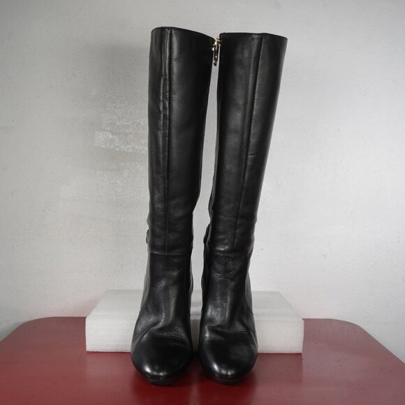 Women's Anne Klein Black Leather Knee High Heel Long Fashion Boots 7 - Picture 5 of 10